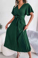 Pleated Flutter Sleeve Belted Dress -BazaarBey - www.shopbazaarbey.com
