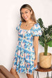  Floral Square Neck Puff Sleeve Dress -BazaarBey - www.shopbazaarbey.com