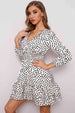 Printed  Neck Puff Sleeve Ruffle Hem Dress -BazaarBey - www.shopbazaarbey.com