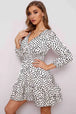 Printed  Neck Puff Sleeve Ruffle Hem Dress -BazaarBey - www.shopbazaarbey.com