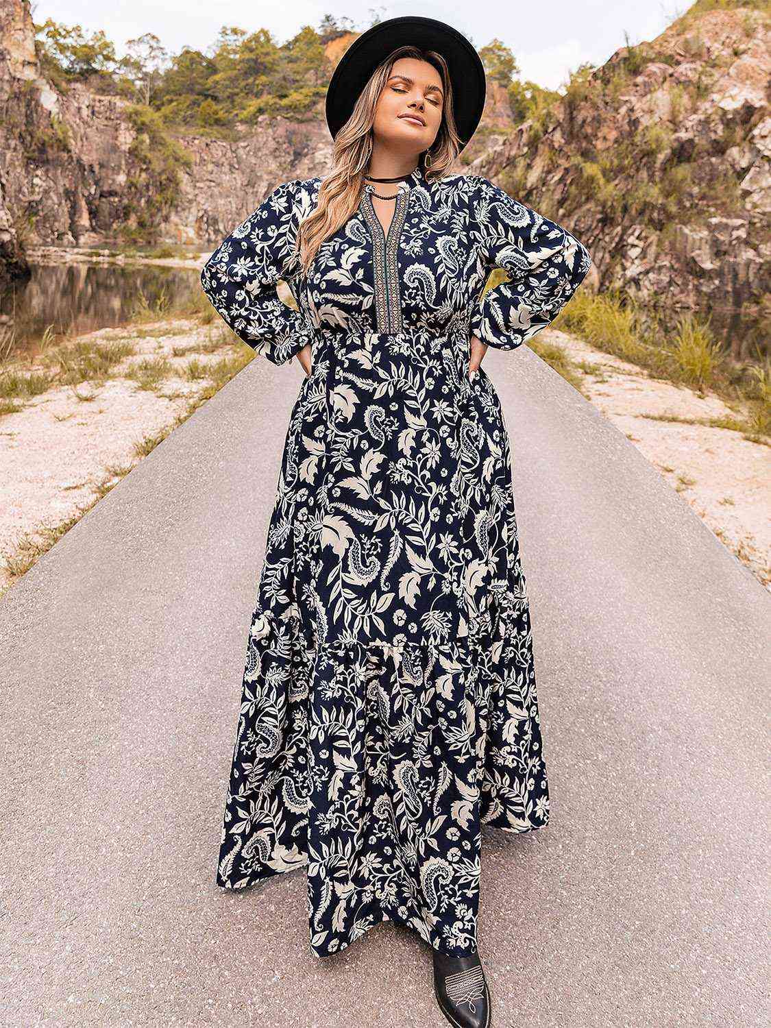Plus Size Long Sleeve Maxi Dress -BazaarBey - www.shopbazaarbey.com