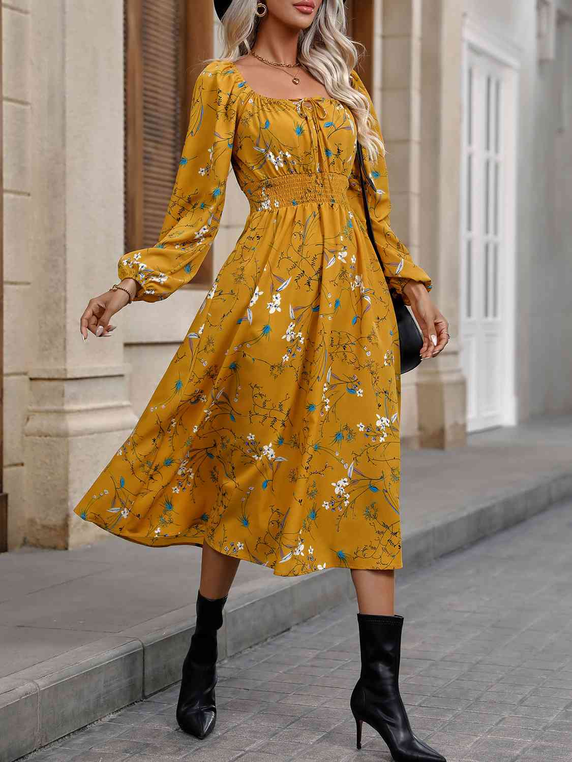 Square Neck Smocked Waist Dress -BazaarBey - www.shopbazaarbey.com