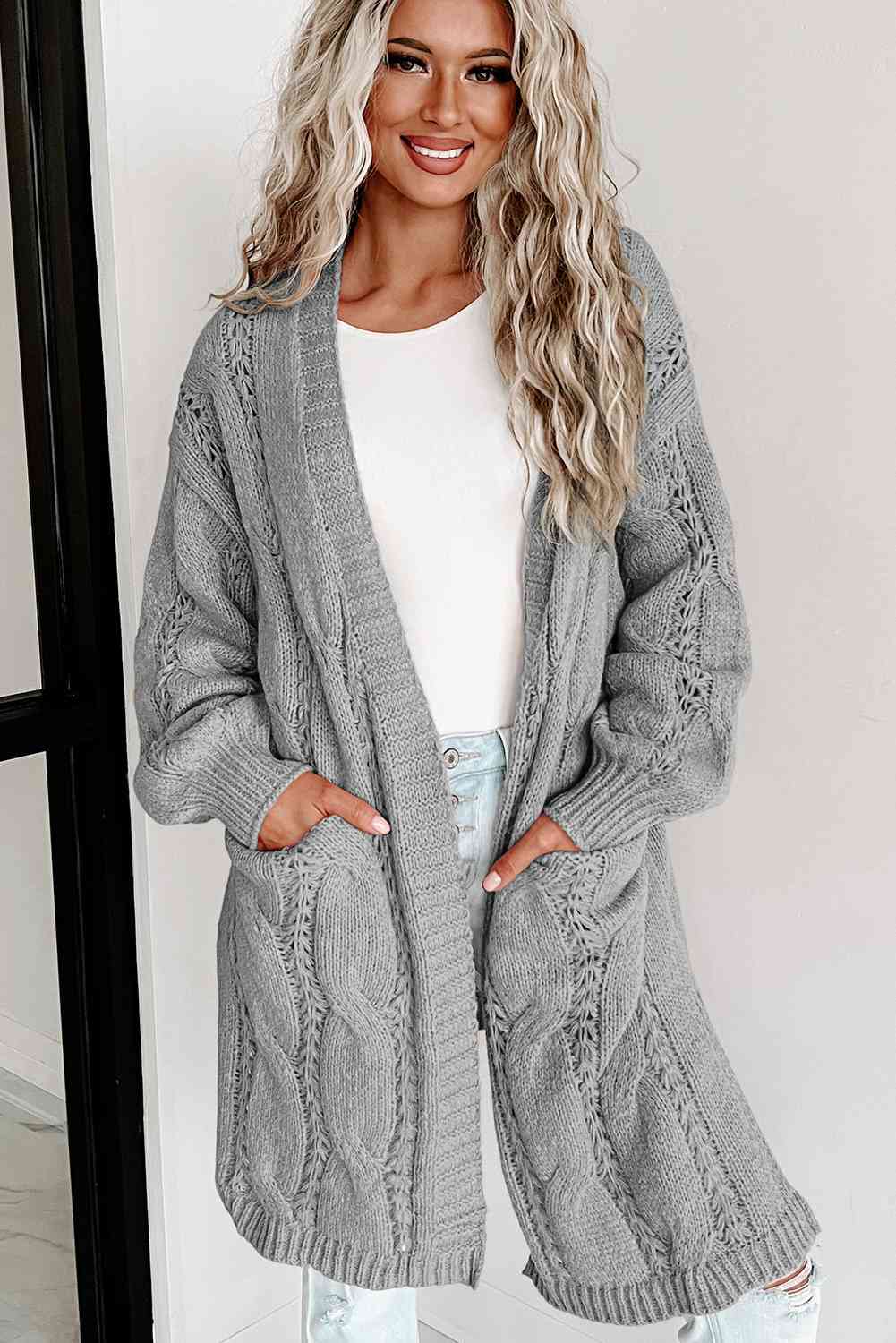 Cable-Knit Dropped Shoulder Cardigan Bazaarbey