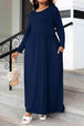 Plus Size Round Neck Long Sleeve Maxi Dress with Pockets -BazaarBey - www.shopbazaarbey.com