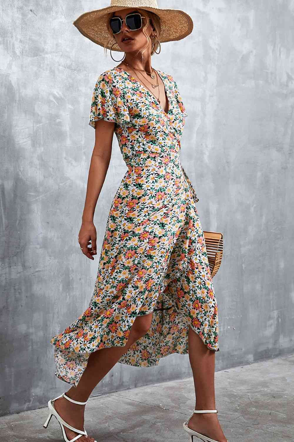 Floral  Neck Tied Midi Dress -BazaarBey - www.shopbazaarbey.com