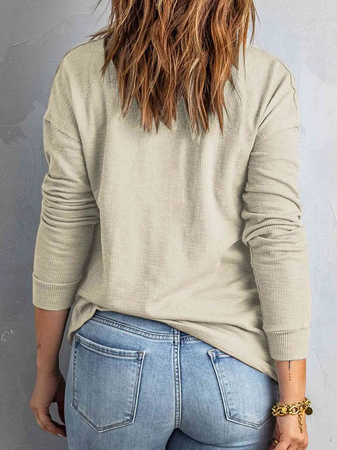 Collared Neck Half Button Top Trendsi
