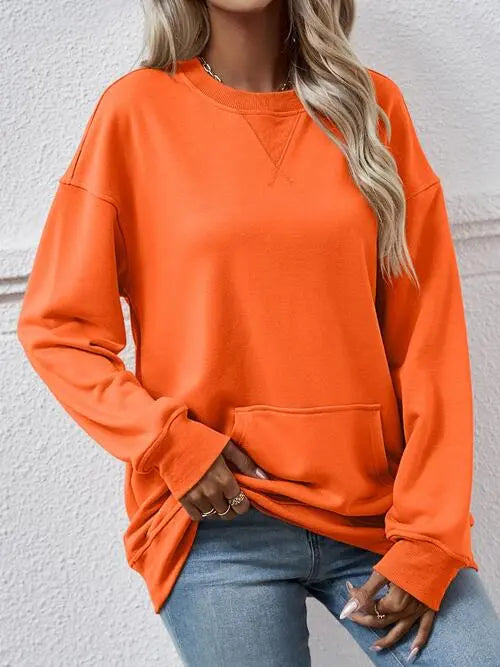 BazaarBey Round Neck Long Sleeve Sweatshirt Trendsi