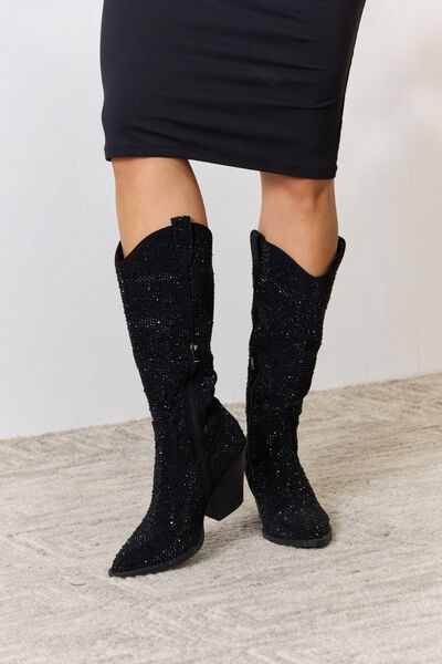  Rhinestone Knee High Cowboy Boots Trendsi