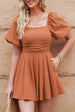 Square Neck Pleated Romper with Pockets -BazaarBey - www.shopbazaarbey.com