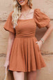 Square Neck Pleated Romper with Pockets -BazaarBey - www.shopbazaarbey.com
