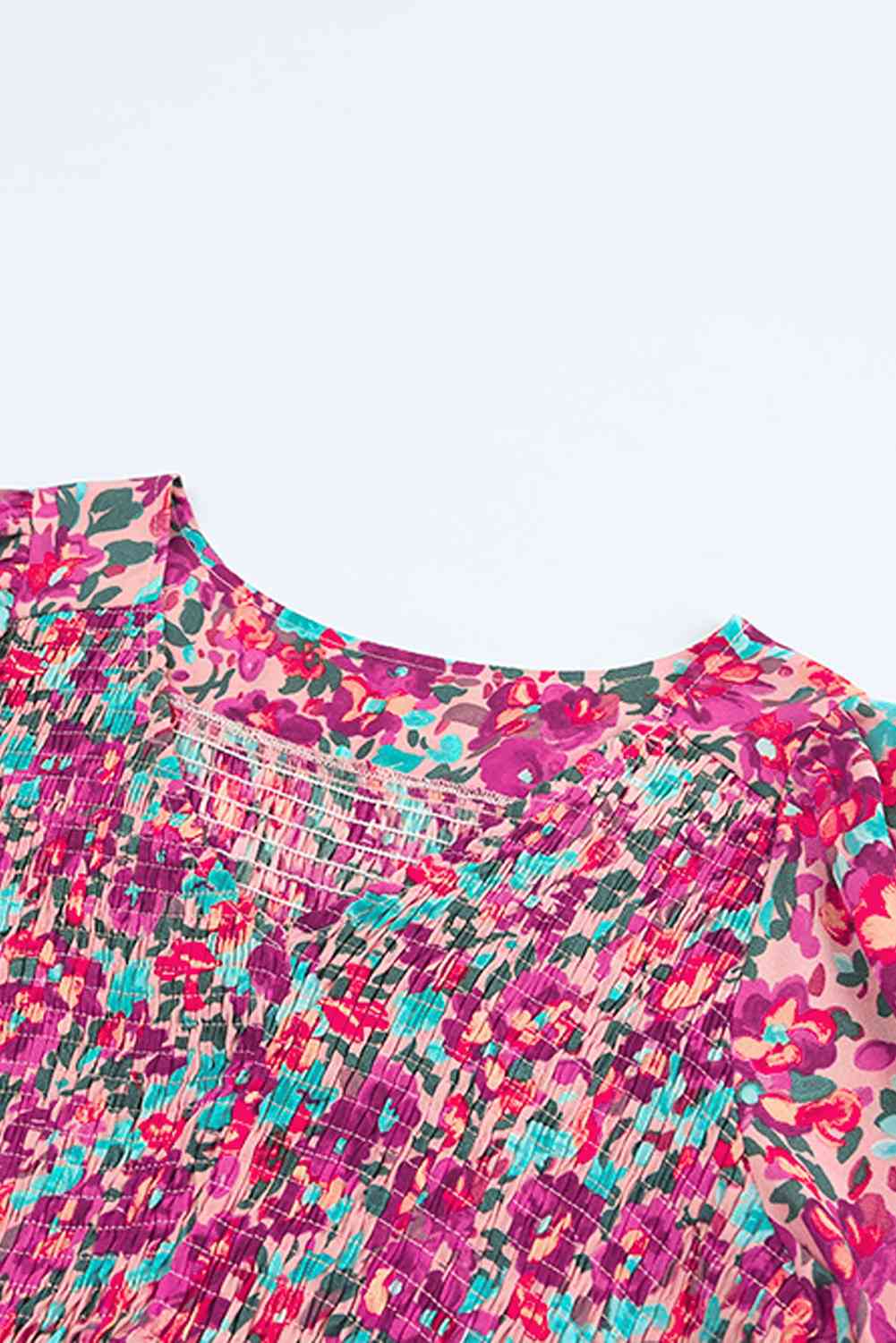 Floral Smocked V-Neck Flounce Sleeve Dress -BazaarBey - www.shopbazaarbey.com