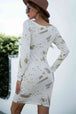 Printed Boat Neck Long Sleeve Dress -BazaarBey - www.shopbazaarbey.com
