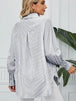 Striped Button Up Smocked Long Sleeve Shirt Bazaarbey