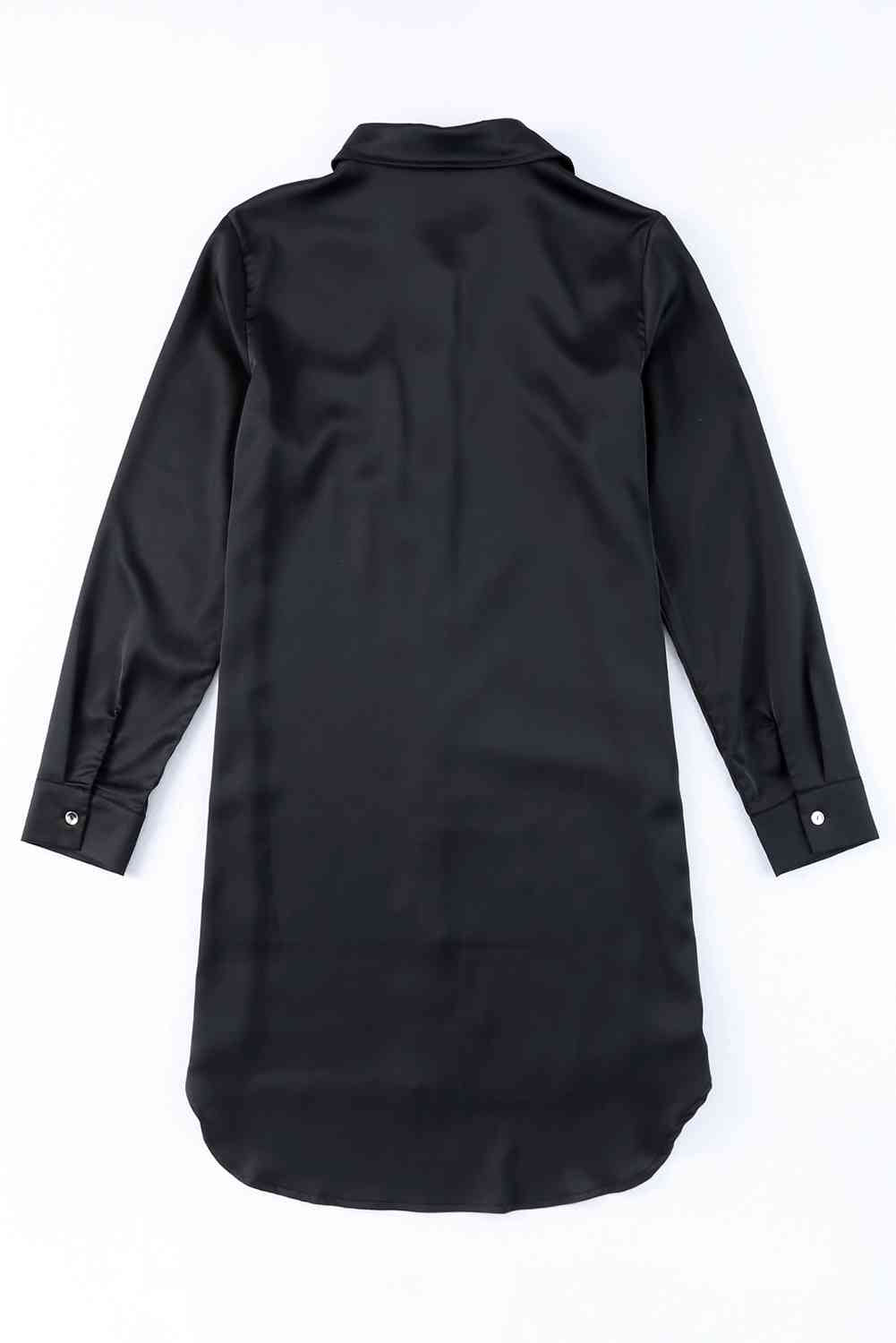 Sequin Button Front High-Low Shirt Dress -BazaarBey - www.shopbazaarbey.com