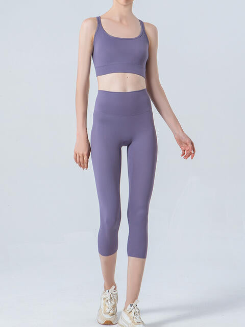 Wide Waistband Cropped Sports Leggings Bazaarbey