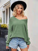 V-Neck Ribbed Dropped Shoulder Knit Top Trendsi