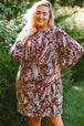 Plus Size Printed Round Neck Long Sleeve Mini Dress -BazaarBey - www.shopbazaarbey.com