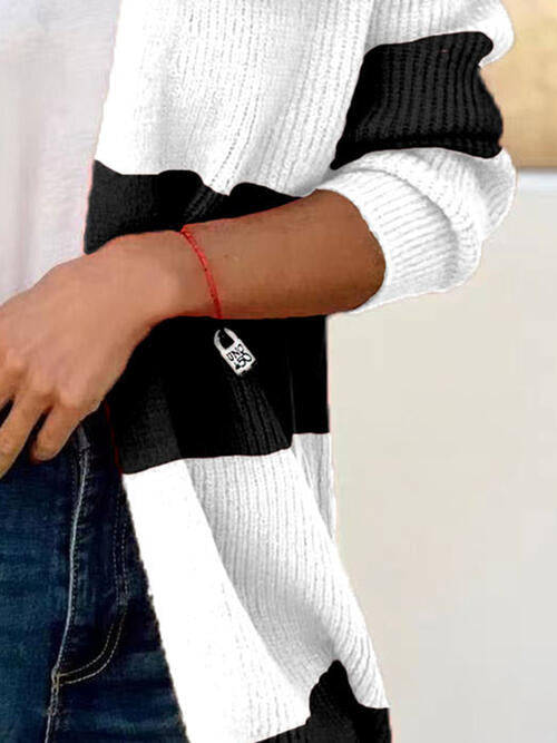 Contrast Open Front Long Sleeve Cardigan Bazaarbey