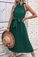 Tie Belt Pleated Midi Dress -BazaarBey - www.shopbazaarbey.com