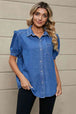 Puff Sleeve Collared Denim Top Bazaarbey