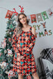 Christmas Asymmetrical Neck Long Sleeve Dress -BazaarBey - www.shopbazaarbey.com