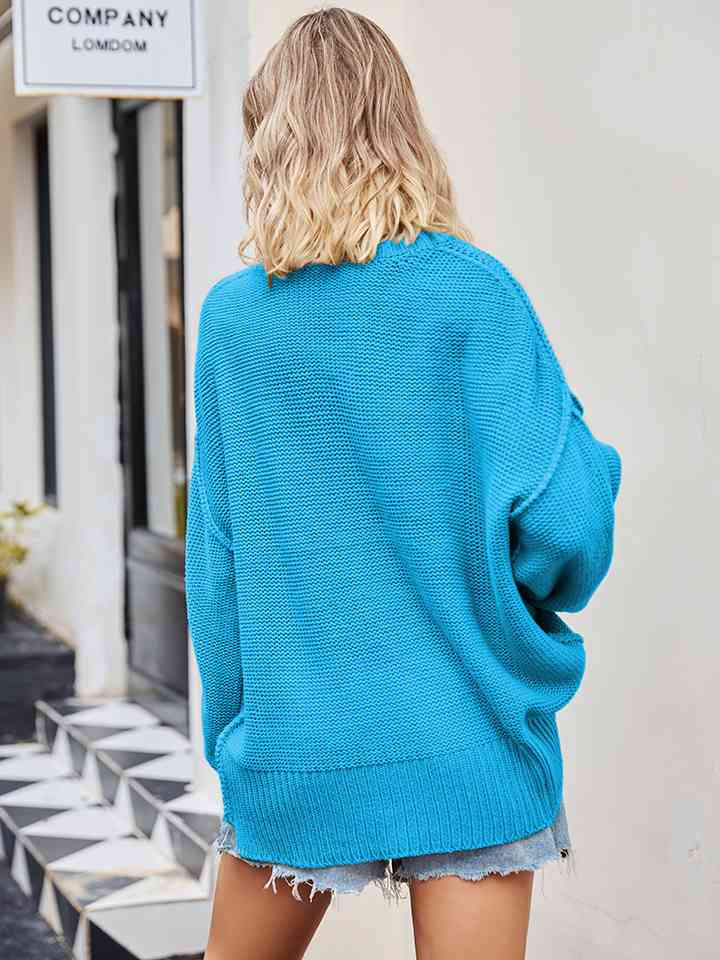 V-Neck Ribbed Dropped Shoulder Knit Top Trendsi