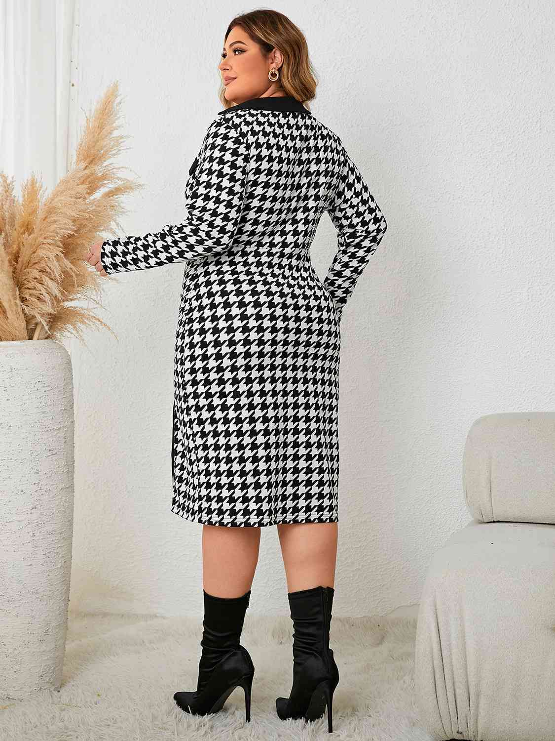 Plus Size  Long Sleeve Slit Dress -BazaarBey - www.shopbazaarbey.com