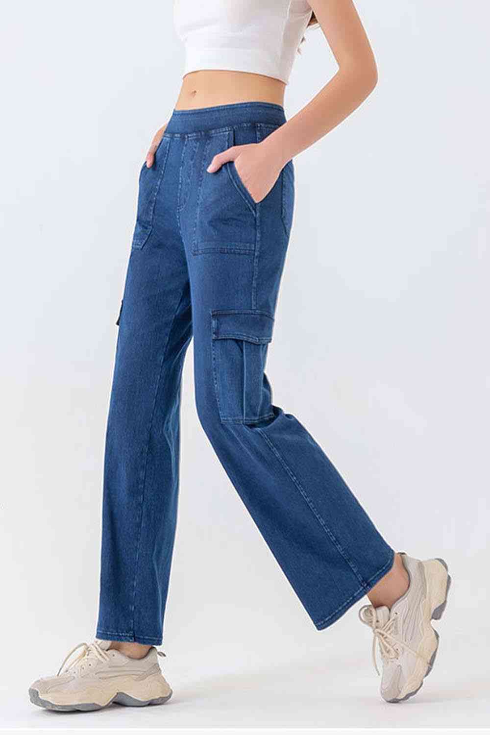 Buttoned Pocketed Long Jeans Trendsi