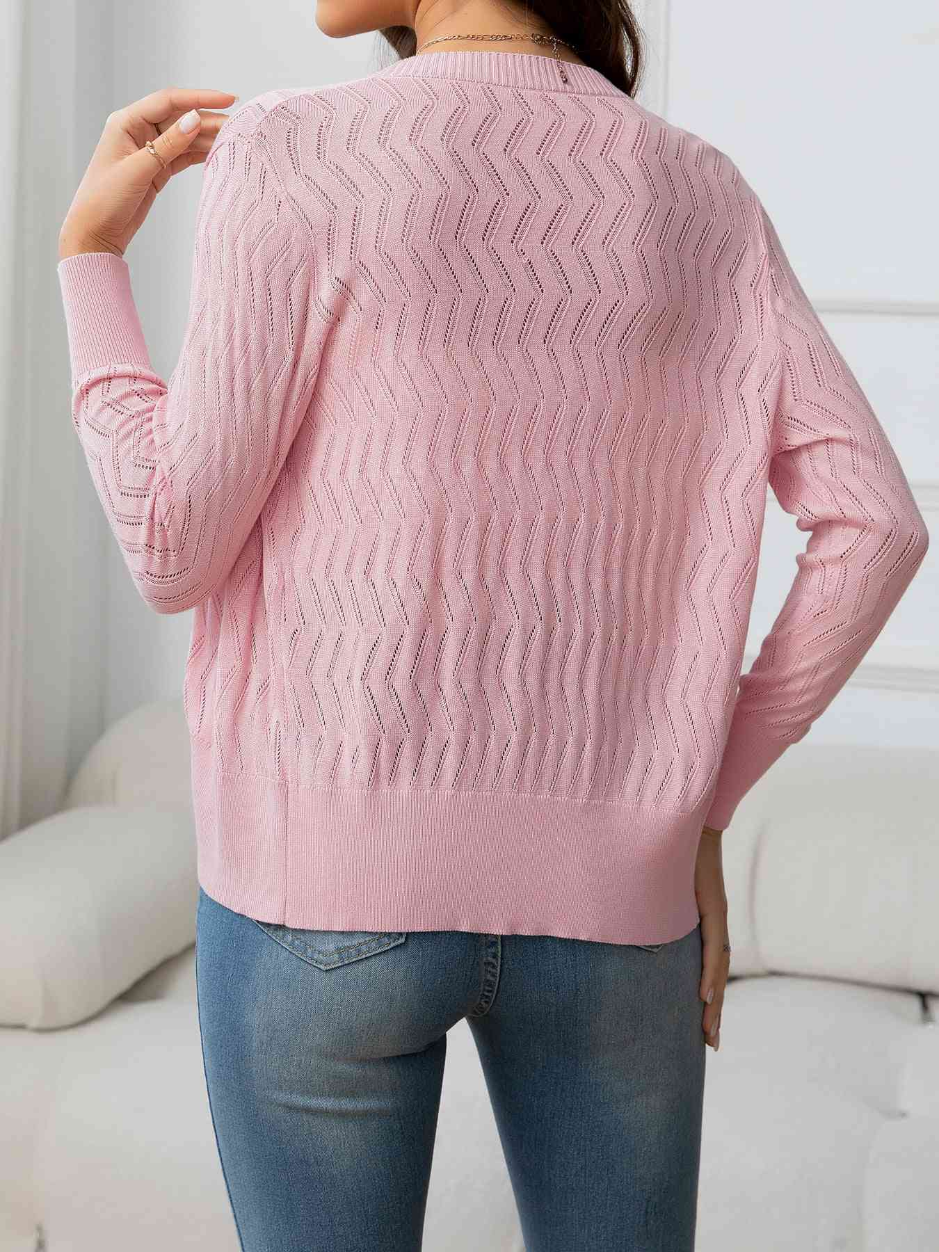 V-Neck Long Sleeve Buttoned Knit Top Trendsi