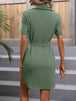 Tie-Waist Button Front Short Sleeve Shirt Dress -BazaarBey - www.shopbazaarbey.com