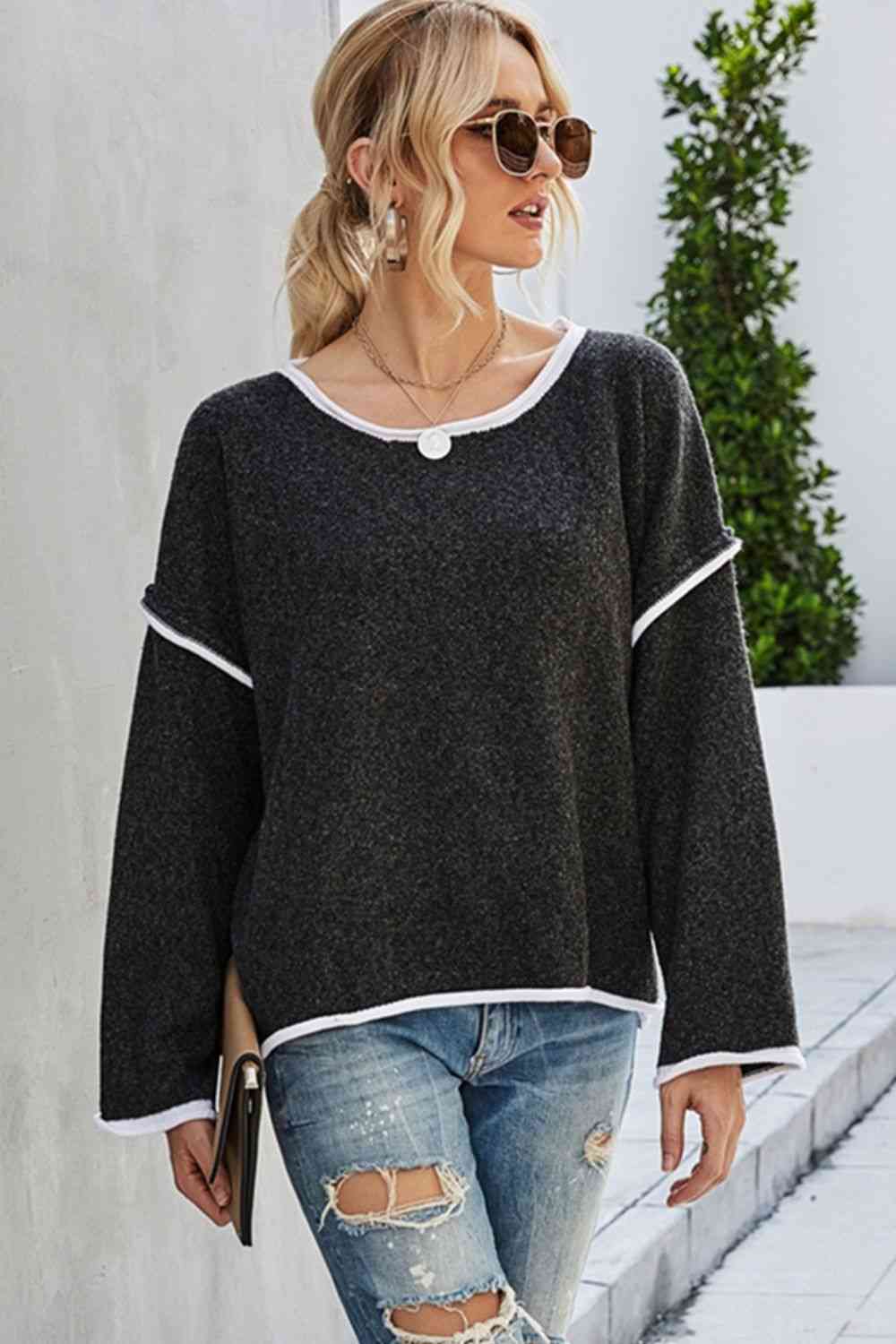 Round Neck Dropped Shoulder Sweater Bazaarbey
