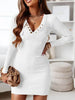V-Neck Long Sleeve Ribbed Dress -BazaarBey - www.shopbazaarbey.com