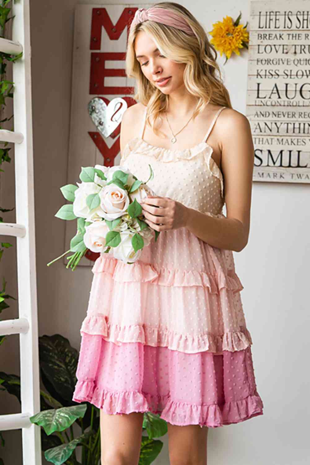 Color Block  Ruffled Tiered Spaghetti Strap Dress -BazaarBey - www.shopbazaarbey.com
