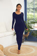 Round Neck Long Sleeve Maxi Wrap Dress -BazaarBey - www.shopbazaarbey.com