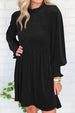 Smocked Round Neck Long Sleeve Dress -BazaarBey - www.shopbazaarbey.com