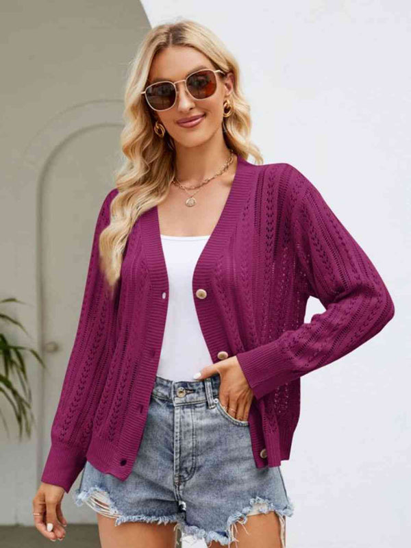 Button Down Ribbed Trim Cardigan Trendsi