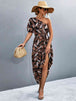 Printed Tie Waist One Shoulder Maxi Dress Bazaarbey