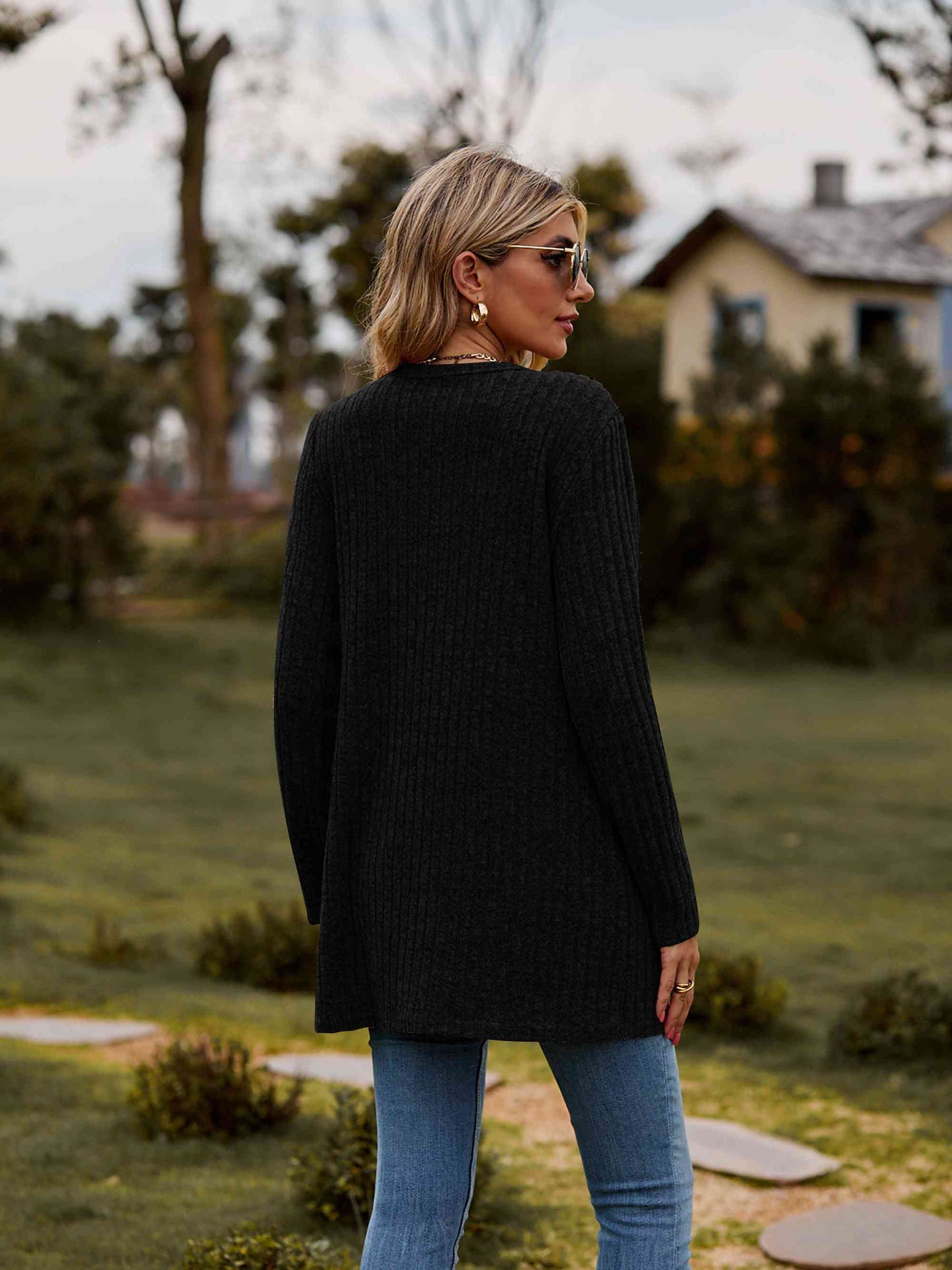 Ribbed Button-Up Cardigan with Pockets Trendsi