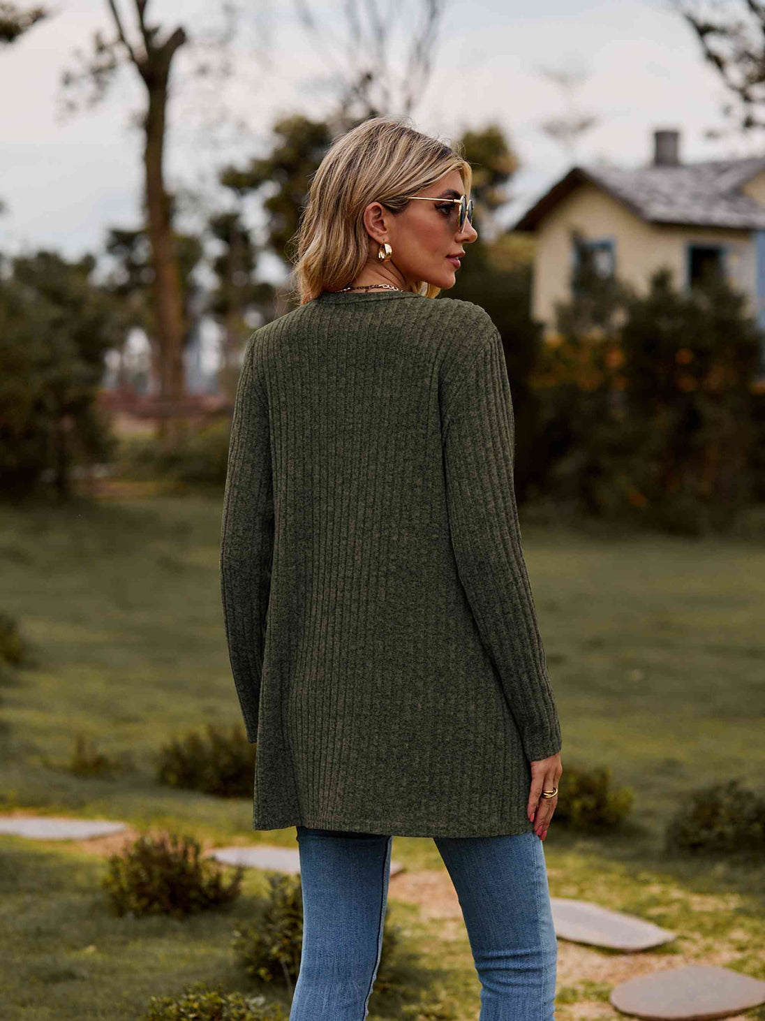 Ribbed Button-Up Cardigan with Pockets Trendsi