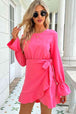Round Neck Flounce Sleeve Ruffle Hem Mini Dress -BazaarBey - www.shopbazaarbey.com
