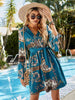 Printed Tie Belt Slit Flare Sleeve Dress -BazaarBey - www.shopbazaarbey.com
