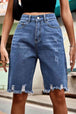 Raw Hem High Waist Denim Shorts with Pockets Bazaarbey