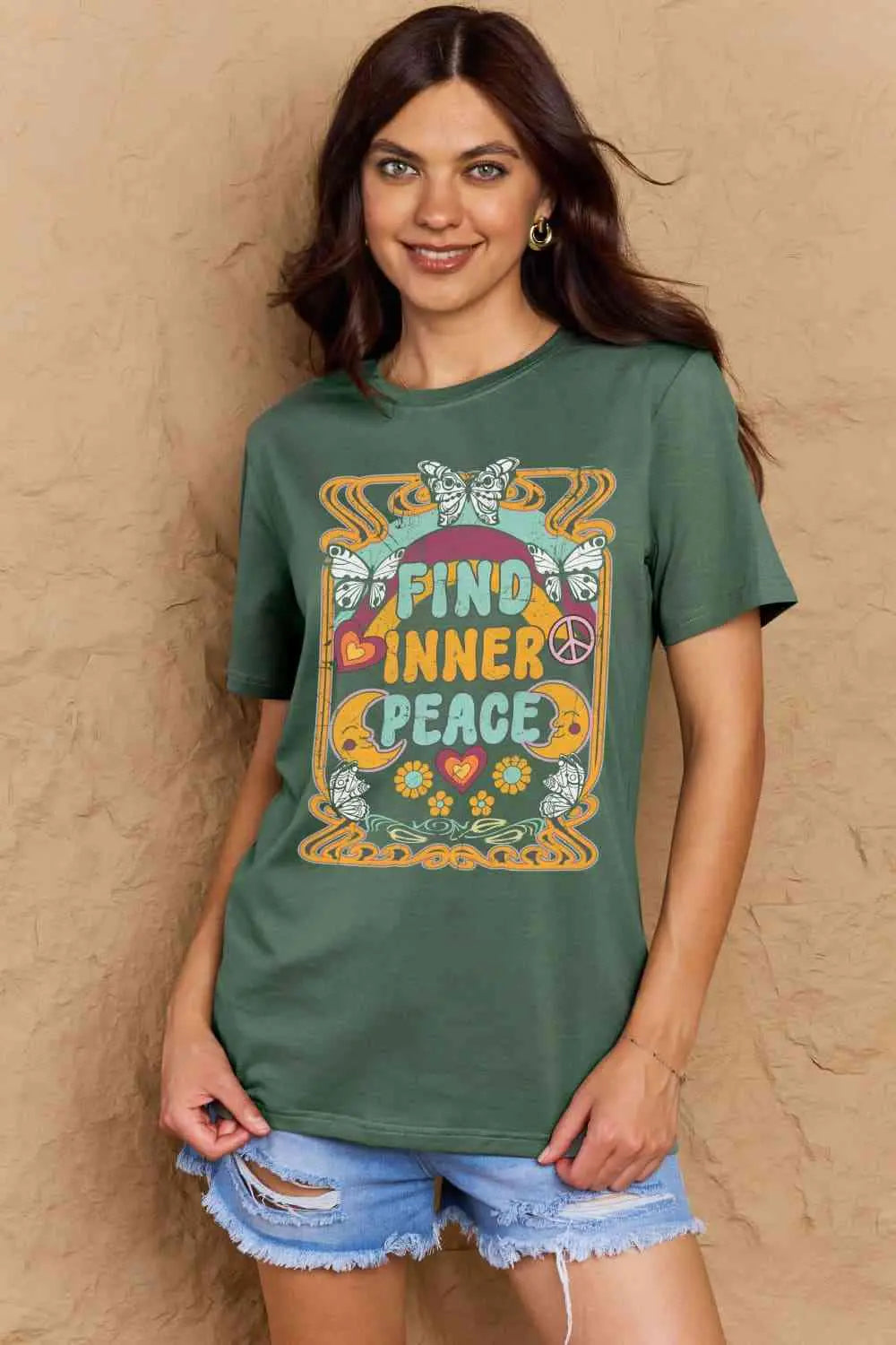 Full Size FIND INNER PEACE Graphic Cotton T-Shirt Bazaarbey