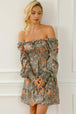 Printed Smocked Lantern Sleeve Tiered Dress -BazaarBey - www.shopbazaarbey.com