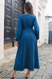Pleated Long Sleeve  Maxi Dress -BazaarBey - www.shopbazaarbey.com