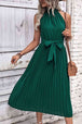 Tie Belt Pleated Midi Dress -BazaarBey - www.shopbazaarbey.com