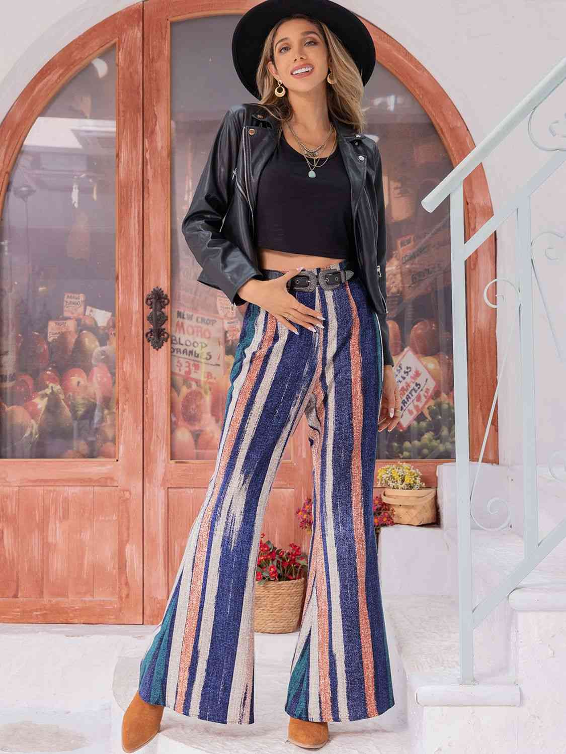 Striped Flare Leg Pants Bazaarbey