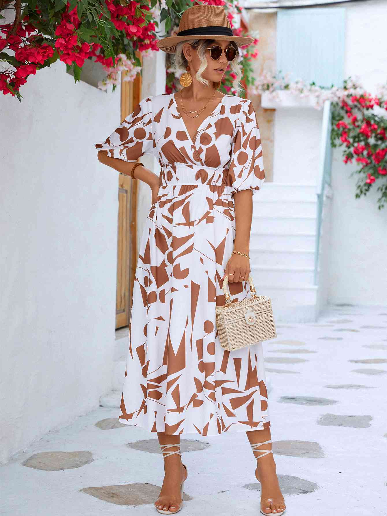 Printed  Balloon Sleeve Dress -BazaarBey - www.shopbazaarbey.com