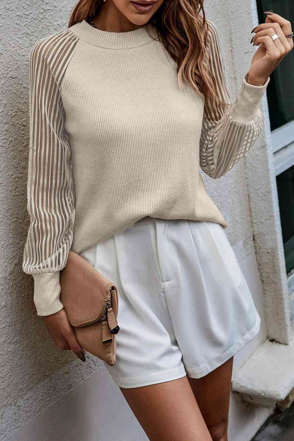 Round Neck Raglan Sleeve Knit Top Bazaarbey