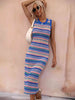 Striped Round Neck Sleeveless Midi Cover Up Dress Bazaarbey
